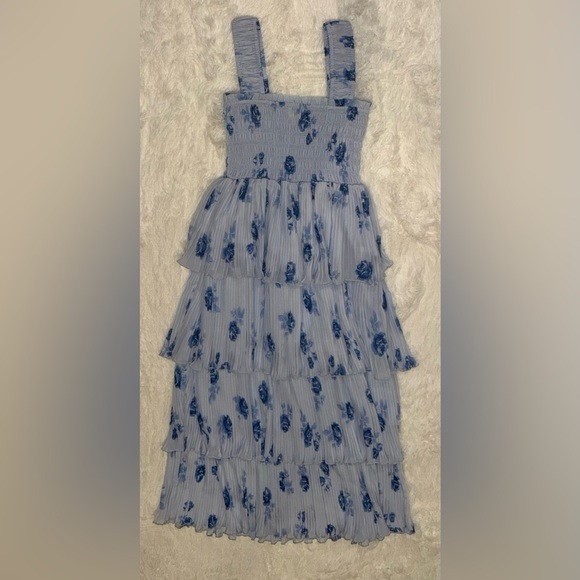 NEW Ganni Floral Pleated Georgette Heather Blue Midi-Dress SZ 34 US 2 - Picture 2 of 7